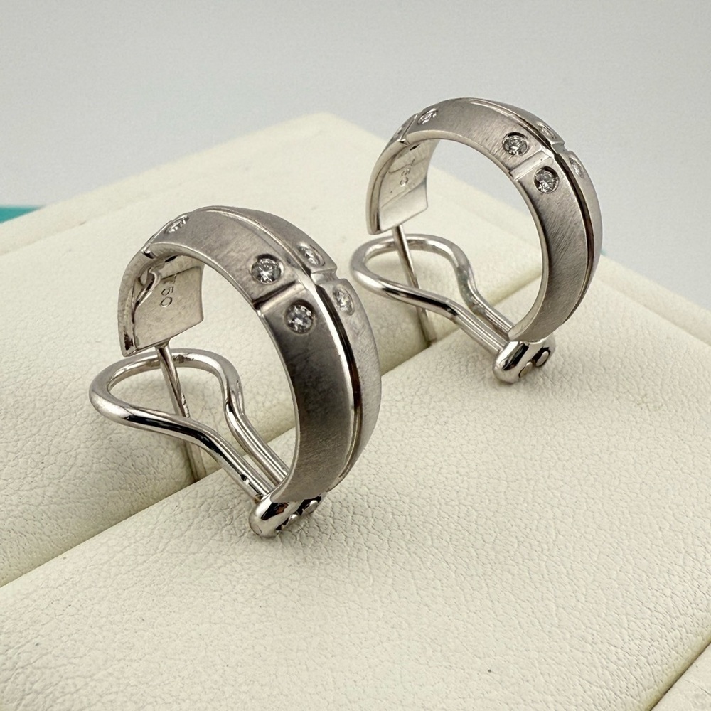 RARE Tiffany & Co. 18k Streamerica Diamond Hoop Earrings White Gold 10g
